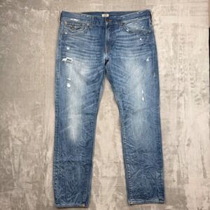True Religion Geno Relaxed Slim Distressed Blue Jeans Mens 38x33 Made in USA